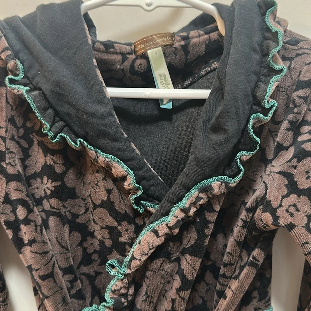 Matilda Jane Kids Robe with Pockets & Hood Size 4 - Velour Brown Floral - Picture 3 of 12